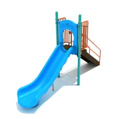 4-feet Straight Single Piece Free Standing Slide in Sky Blue with Teal and Sun Burnt Orange Posts