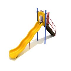 6-feet Wavy Super Slide in Sunglow Yellow with Pacific Blue and Brick Red Posts