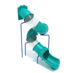 11-feet Deck Height Spiral Tube Slide in Teal and Clear with Pacific Blue Support Posts - Slide and Supports Only