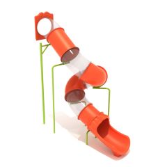 13-feet Deck Height Spiral Tube Slide in Sun Burnt Orange and Clear with Lime Green Support Posts - Slide and Supports Only