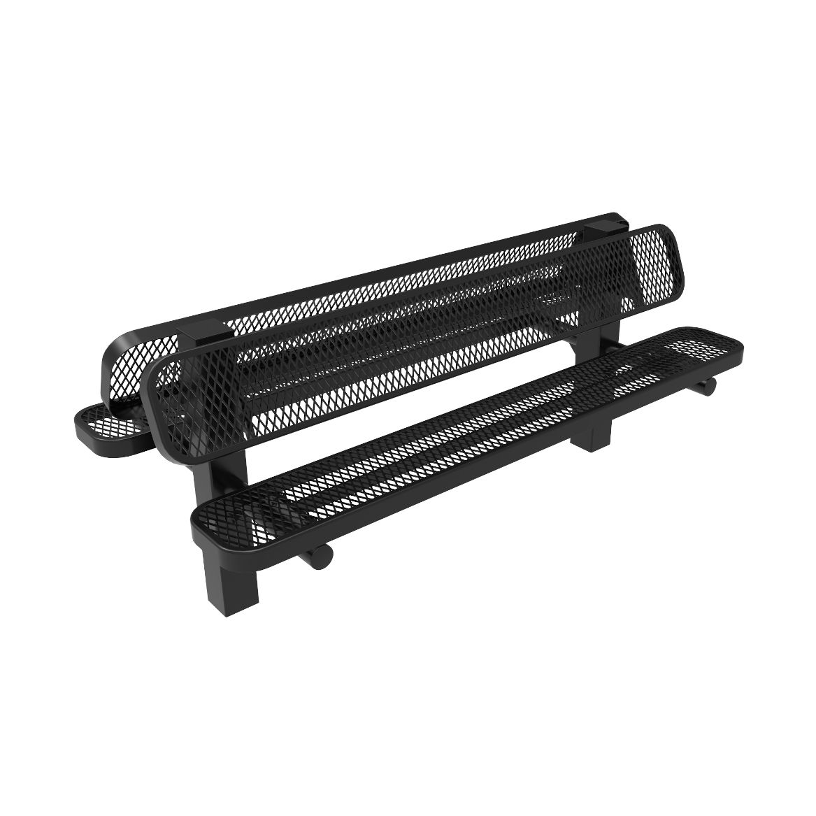 Expanded Metal Double Bench with Square Posts - 6-Foot - In-Ground Mount