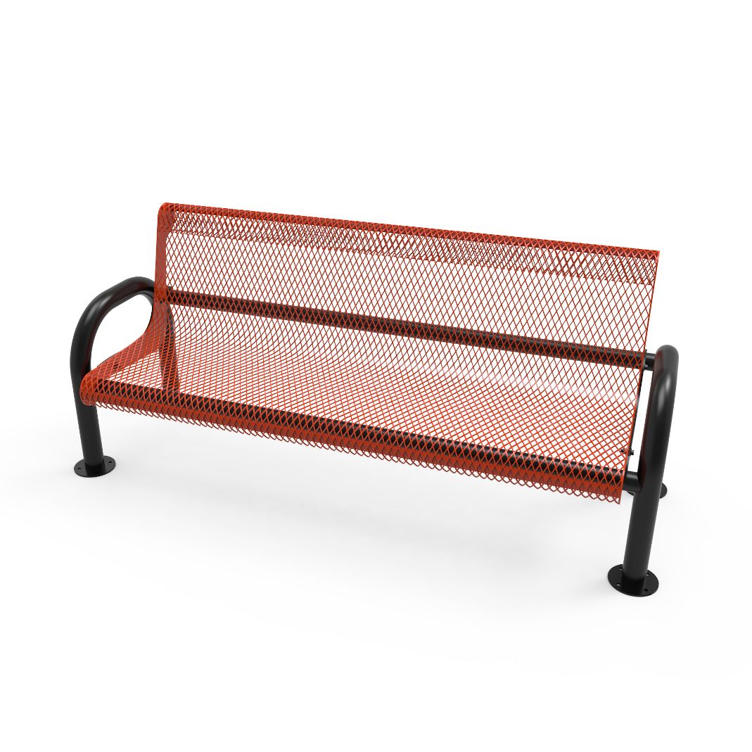 Expanded Metal Pipe Frame Bench with Back - Surface Mount